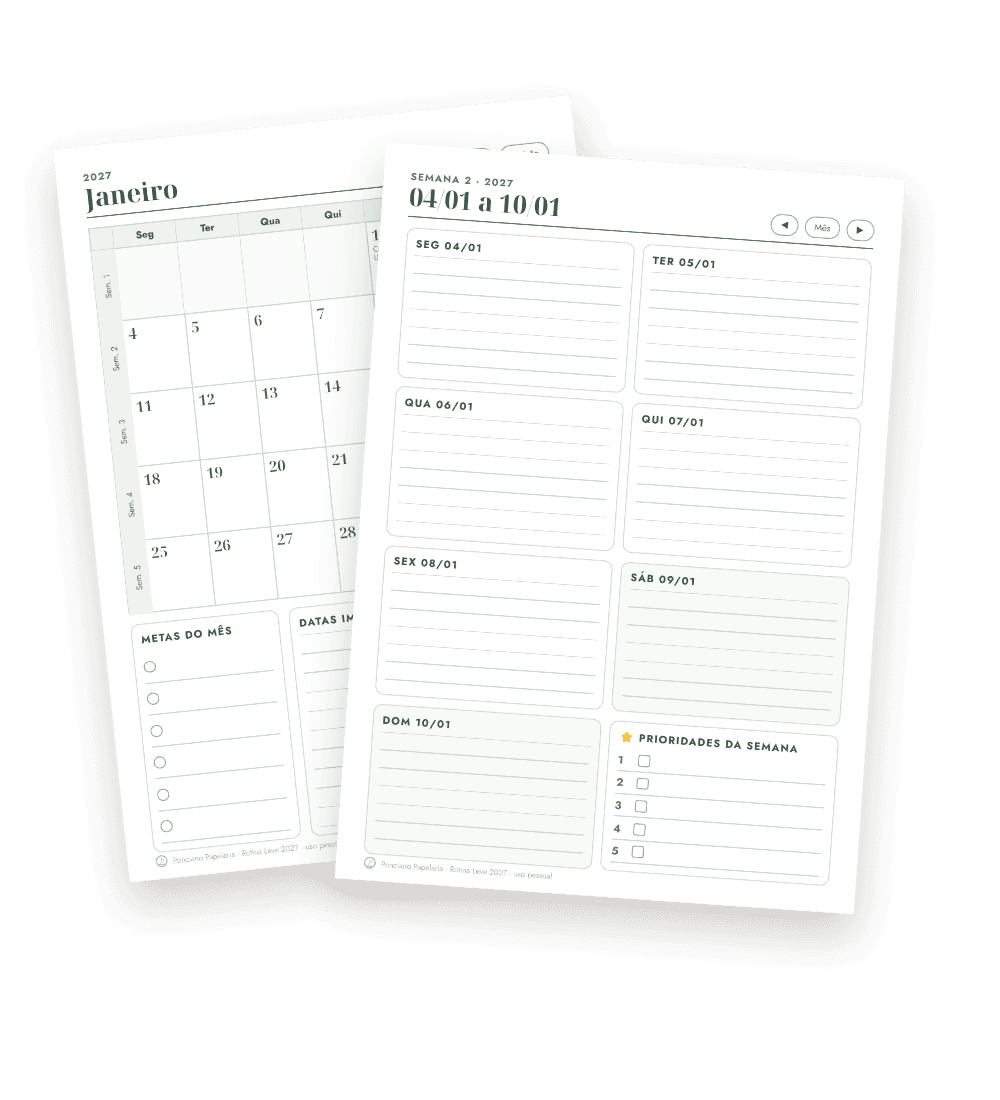 Planner impresso em folhas A5